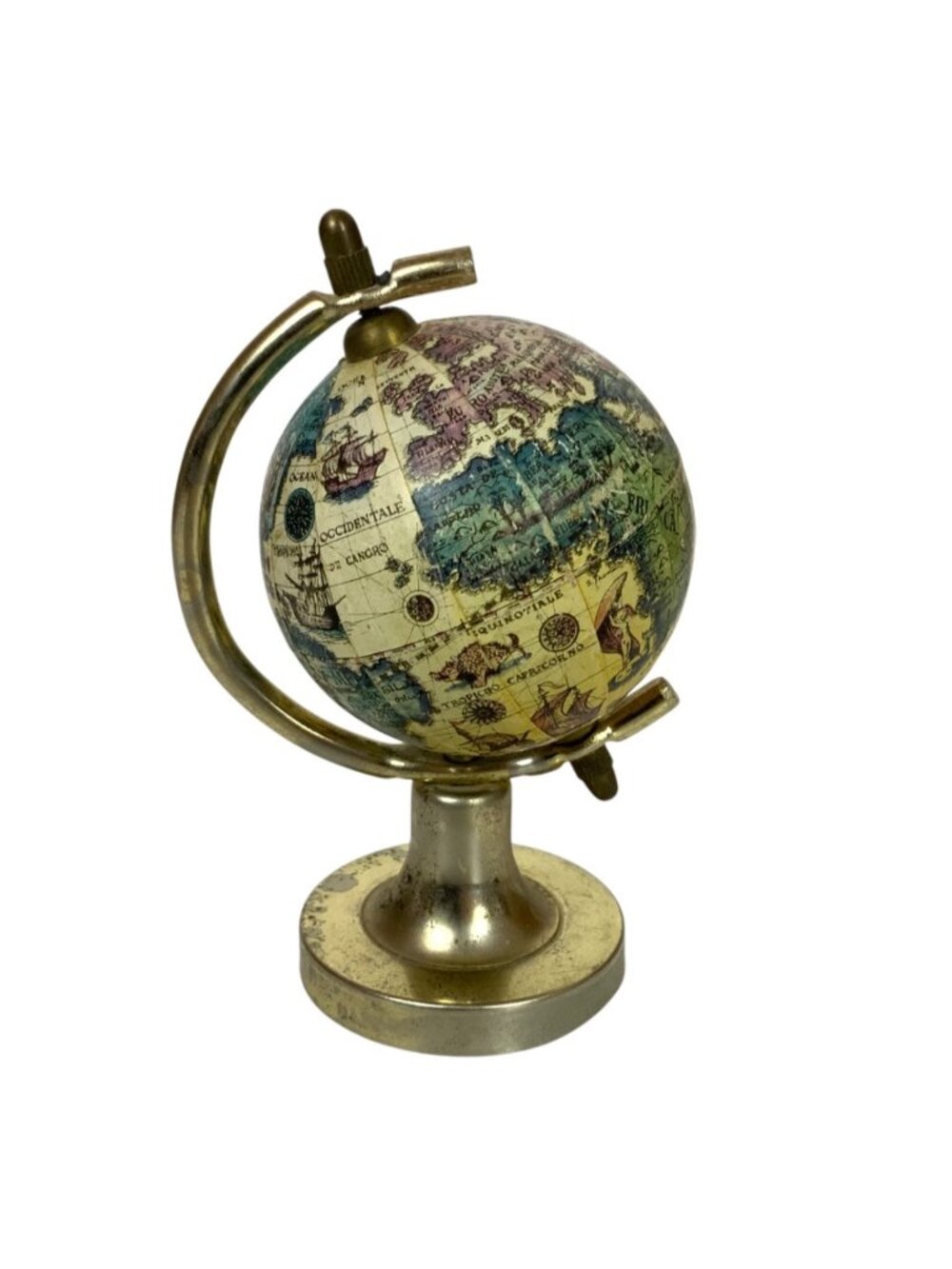Vintage Mini Mariner Globe Brass Base Rotating Function Decorative Map Design